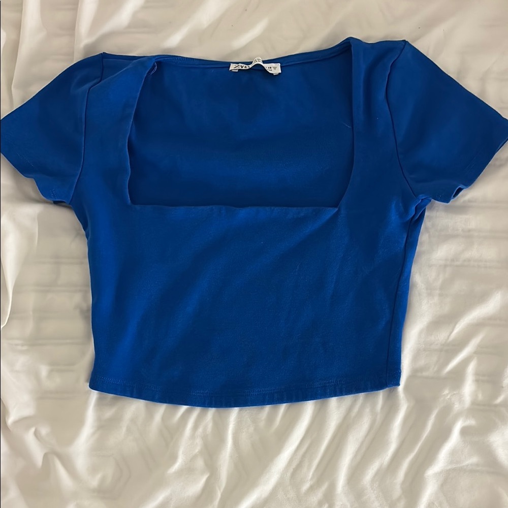Zara Royal Blue Square Neck Crop Top